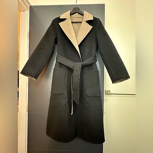 100% Mongolian Cashmere Black/Camel Reversible Long Coat